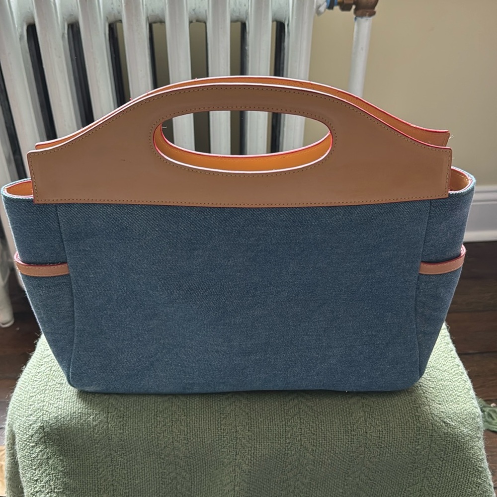 Elle denim and tan purse with removable strap